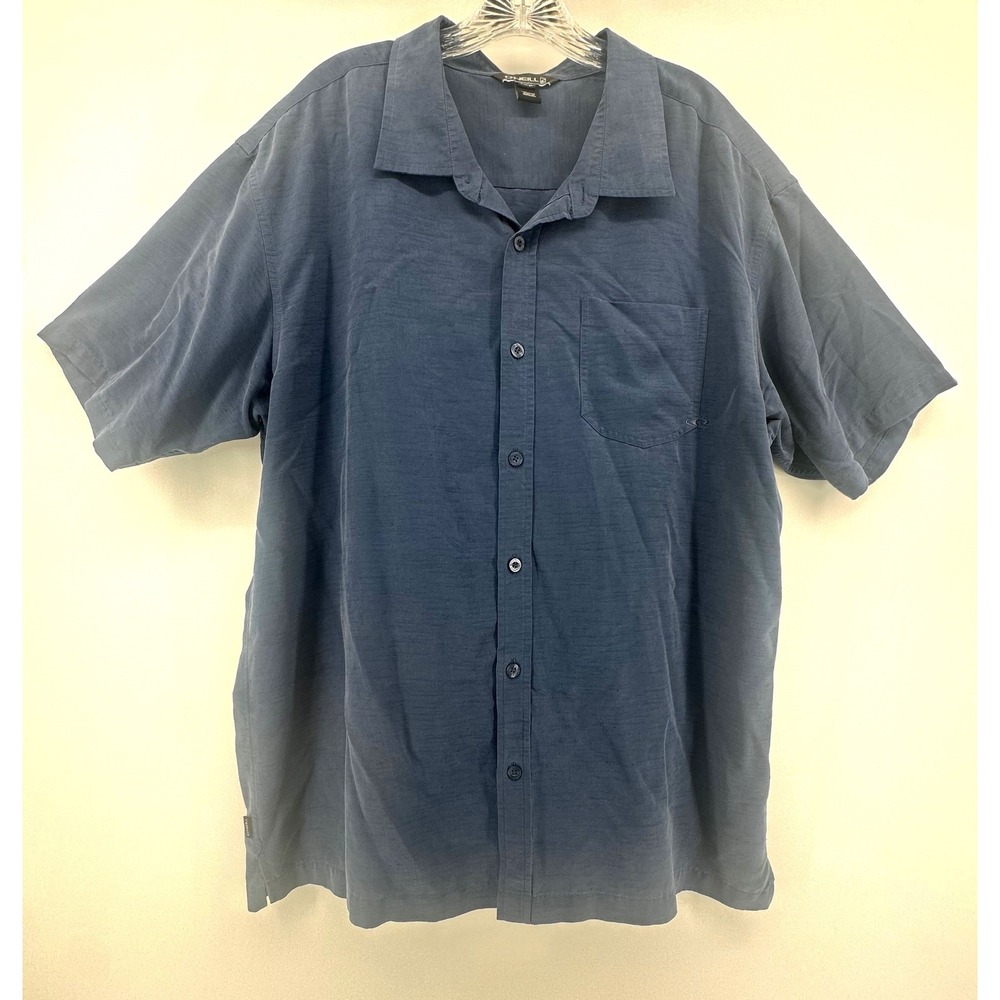 O'Neill Mens XL Blue Short Sleeve Button Down Shirt Soft Polynosic‎ Camp Collar